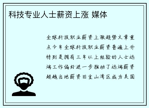 科技专业人士薪资上涨 媒体