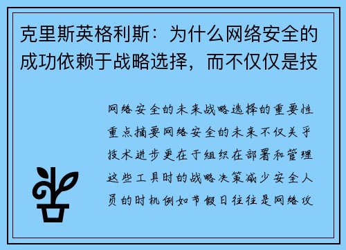 克里斯英格利斯：为什么网络安全的成功依赖于战略选择，而不仅仅是技术 媒体