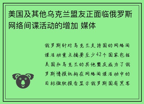 美国及其他乌克兰盟友正面临俄罗斯网络间谍活动的增加 媒体