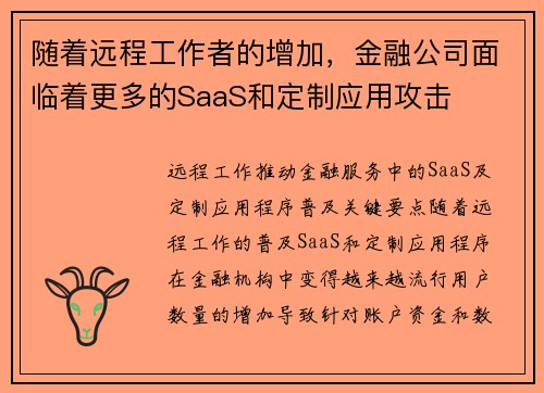 随着远程工作者的增加，金融公司面临着更多的SaaS和定制应用攻击 